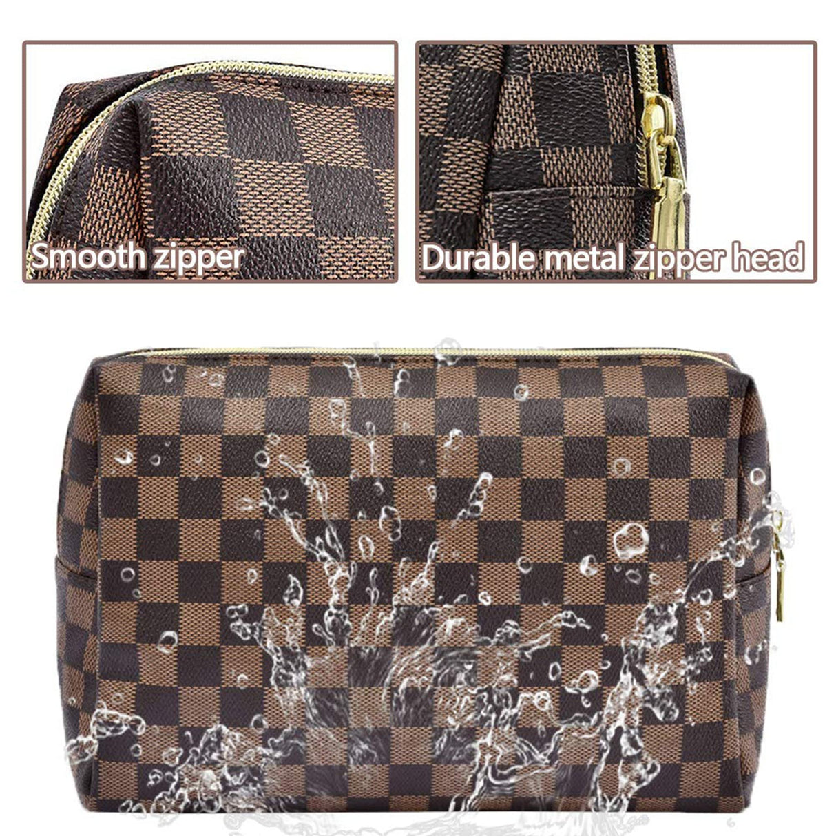 BAGCRAZY Makeup Bag, Cosmetic Bag, Portable Leather Large Checkered Makeup Bag, 2 Pack Large Capacity Travel Cosmetic Bag for Women, Lightweight Design and Waterproof Toiletries Bag Christmas Gifts