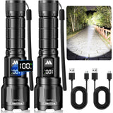 Wdtpro LED Rechargeable Flashlight 2Pack, 3Modes Super Bright High Lumens Flashlights, Zoomable Tactical Flashlight with LCD Display, IP65 Waterproof Flashlights for Home Emergency Camping & Gifts Men