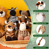 6 Pieces Safari Stuffed Animals Plush Jungle Animal Toys Set for Boys Girls, Lion Elephant Zebra Giraffe Tiger Monkey for Animal Themed Parties Student Award Christmas (Cute Style)
