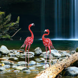 SUNREEK 2Pcs Flamingo Outdoor Statues, Metal Flamingo Yard Art Decor for Garden Home Patio Yard Display