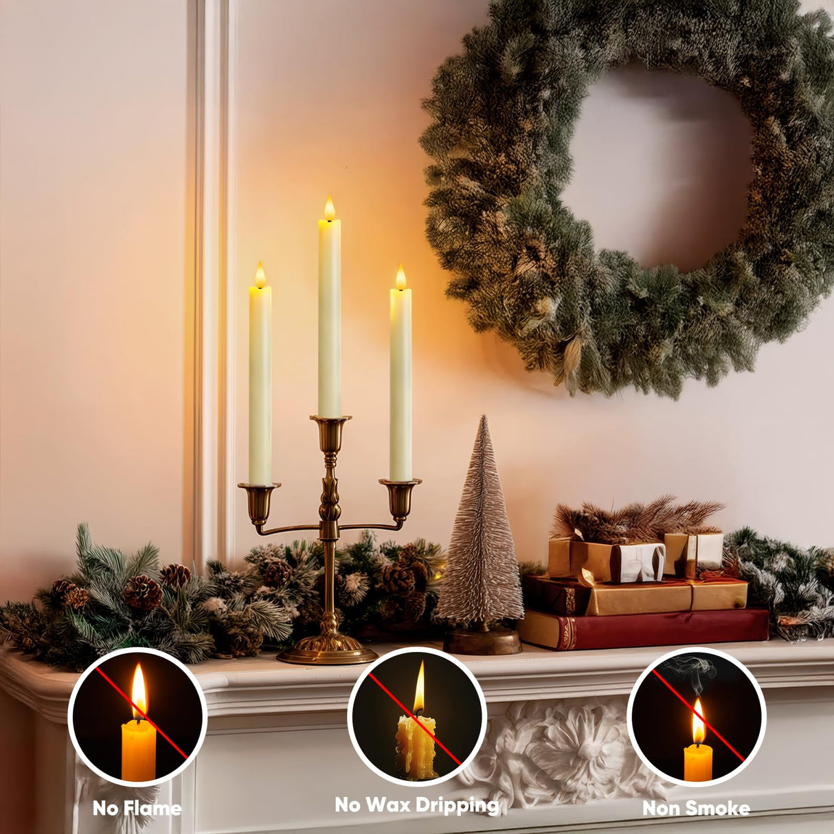 Meigic 12 Pcs Flameless Taper Candles with Remote Timer Dimmer, 9.6 inches Ivory Plastic LED Candlesticks, Battery Operated Led Warm Light Window Candles, for Wedding Home Christmas Decoration
