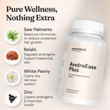 Nourished AndroEase Plus - Vegan Hormone Balance for Women - Zinc, Reishi, Green Tea and Saw Palmetto for Women - for Energy, Vitality, Facial Hair and Daily Wellness - 60 Capsules, Made in USA