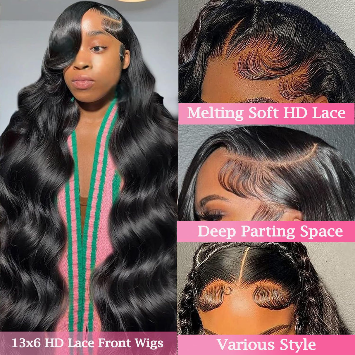 28 Inch 13x6 Body Wave Lace Front Wigs Human Hair 200% Density HD Lace Frontal Wigs Human Hair Glueless Wigs Human Hair Pre Plucked With Baby Hair 100% Virgin Human Hair Lace Front Wigs for Women