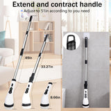 Electric Spin Scrubber Shower Cleaner Brush Cordless Power Cleaning 8 Brush Heads Extendable Handle 3 Adjustable 2 Speeds IPX7 Waterproof for Bathroom Kitchen