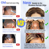Eyefanniy Glueless Wigs Human Hair pre plucked Pre Cut Blonde Highlights Short Curly Bob Lace Front Wigs for Black Women 4x4 Lace Closure Wig with Elastic Band for Beginners 10 Inch