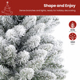 SHareconn 7.5ft Prelit Snow Flocked Spruce Artificial Christmas Tree with 350 Incandescent Warm White Lights, Foldable Stand, Snow Flocked Full Prelighted Xmas Tree W/1170 Branch Tips, 7.5 FT, White