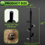 SYITCUN 4"X16" Heavy-Duty Auger Drill Bit for Planting - Garden Spiral Drill Bit - Bulb Planter Tool & Post Hole Digger - 3/8" Hex Drive