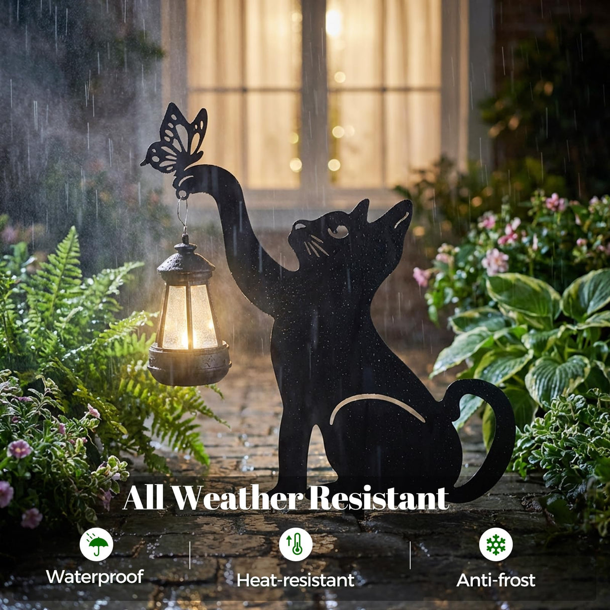 CabyGift Black Cat Solar Lights Outdoor, 2 Pack Waterproof Solar Cat Garden Stakes with Butterfly Decorative, Metal Cat Yard Decor for Patio, Lawn & Pathway, Cat Lover Gifts for Women Mom (2 Cat)