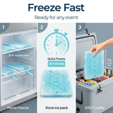 Kona XXL Ice Packs for Coolers– 2 lb Reusable Slim Freezer Pack, Long-Lasting Dry Ice Alternative for Cooler Bags, 13x10 Inch, Fast Freeze (-5°C), 2 Pack