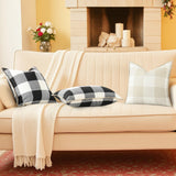 decorUhome Christmas Buffalo Plaid Check Throw Pillow Covers 20x20 Set of 2, Outdoor Linen Decorative Farmhouse Gingham Pillow Covers with Stitched Edge for Bed Couch Sofa, Cream White and Beige