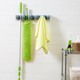 Amazon Basics Rectangular Heavy Duty Wall Mount Broom and Mop Holder, Sturdy Tool Organizer with Hooks and Slots for Garage, Garden, Laundry, Kitchen Organization, 2.36 x 16.9 x 3.35 in, Gray