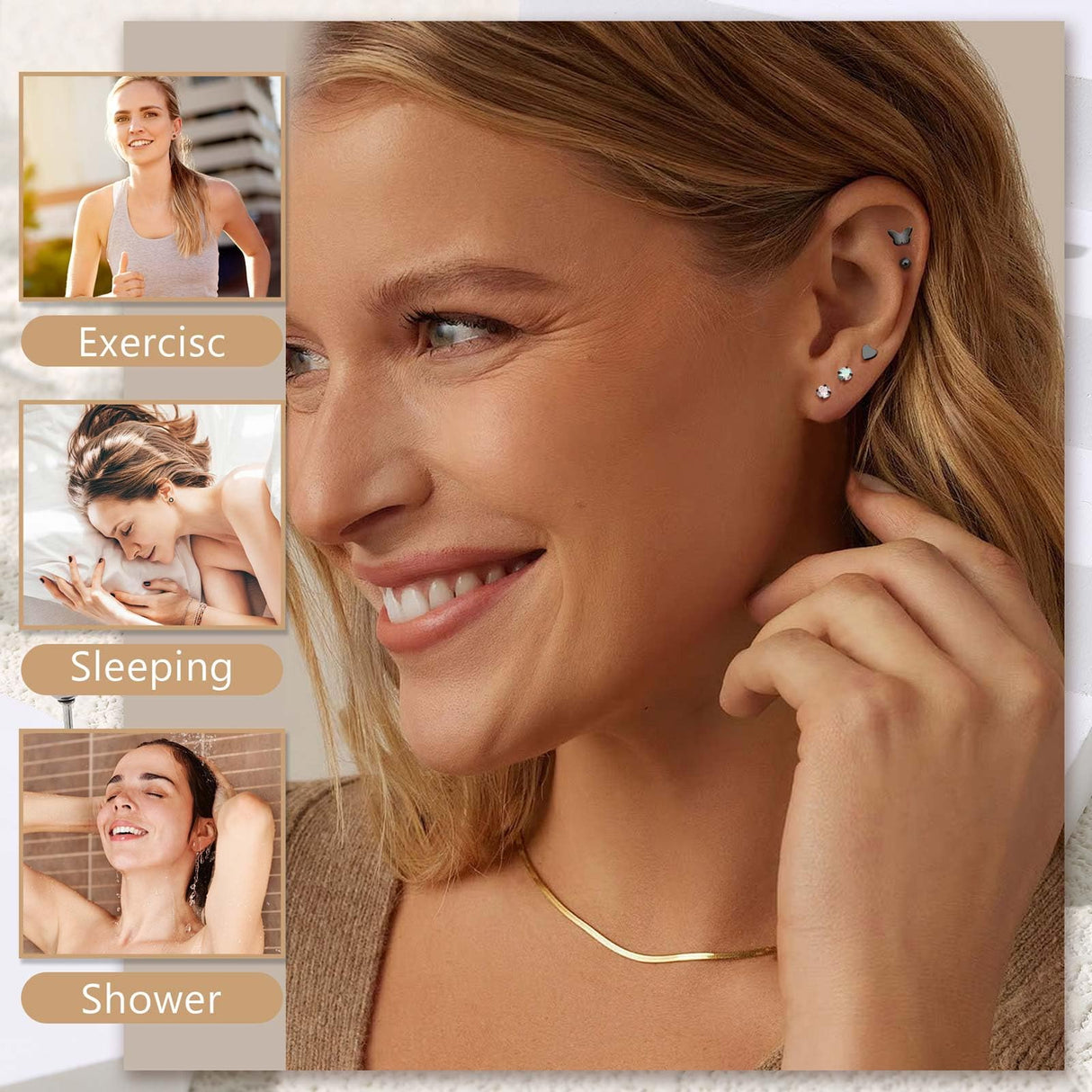 Jstyle 21 Pairs Hypoallergenic Flat Back Stud Earrings for Women Men Surgical Stainless Steel Earrings for Sensitive Ears Cartilage Earring Small Studs Earrings Set Stacks Screw Back Black Earrings