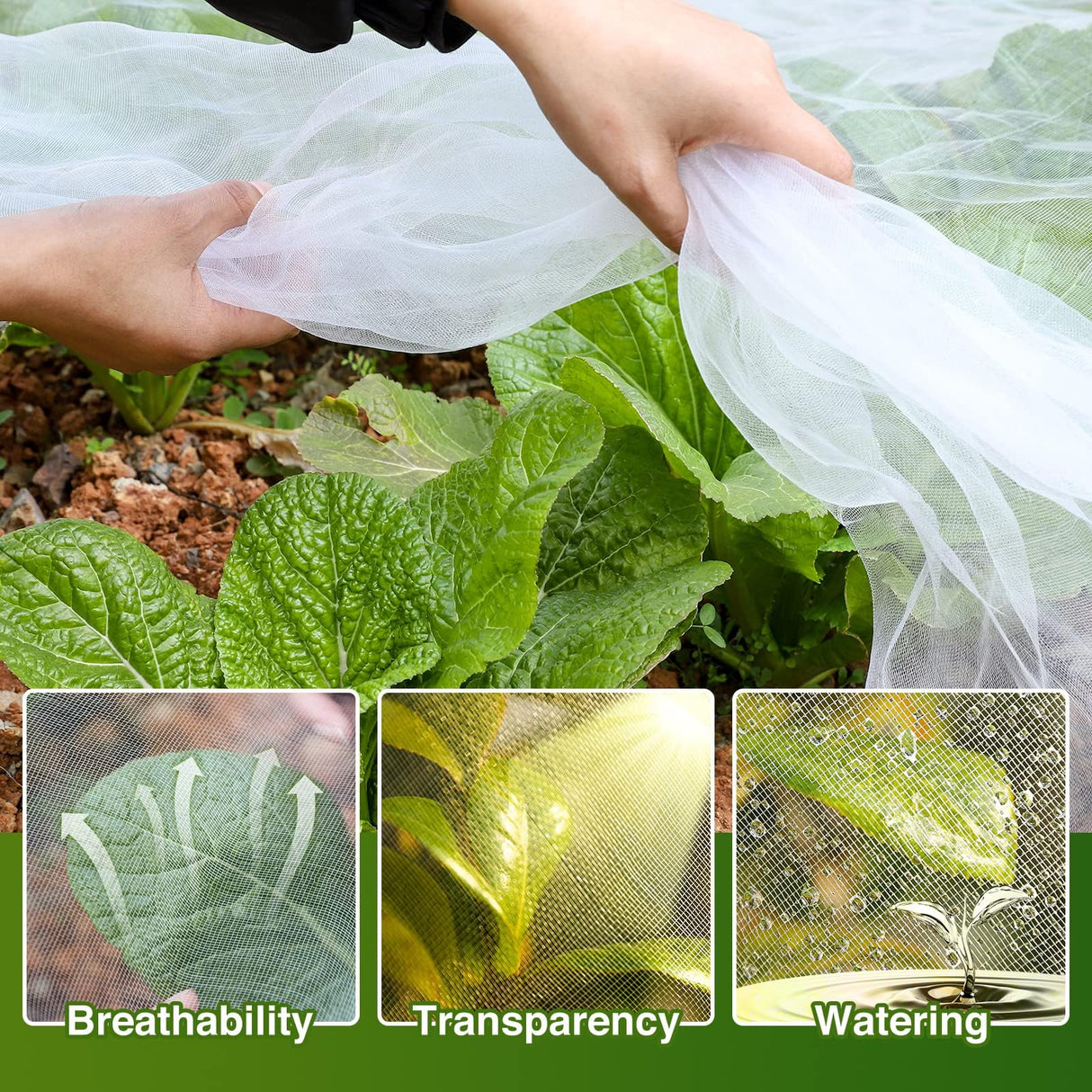 Garden Mesh Netting Kit, 10 * 30FT Ultra Fine Plant Netting Covers with 6 Pcs Garden Hoops & 18 Clips, Row Cover Net Protection for Tree Fruit Barrier Vegetable Fruits Flowers Shrubs Plant Covers Net