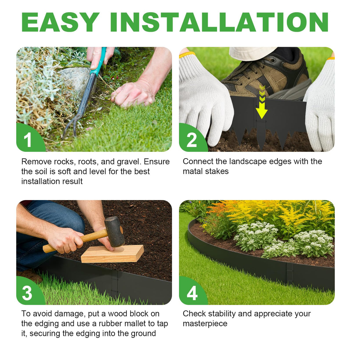6-Pack Metal Landscape Edging (20ft Total), 40" x 6.5" Steel Garden Edging Border w/ 6 Stakes, Rustproof Hammer-in Edging for Landscaping, Lawn, Yard, Tree Rings, Flower Beds
