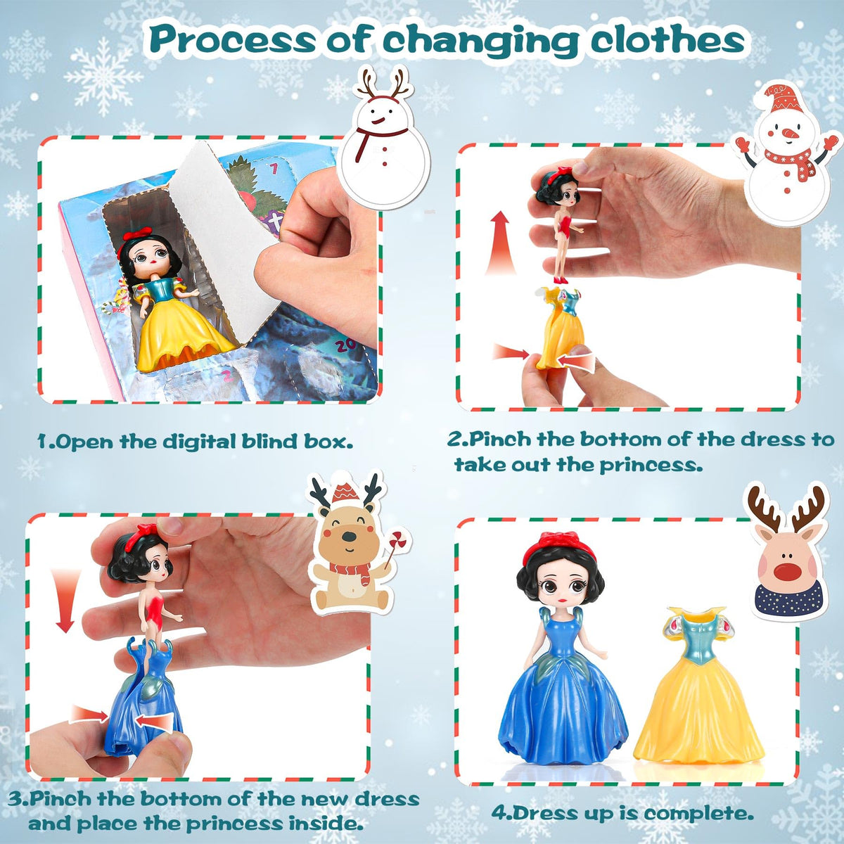 Advent Calendar for Girls Princess Deformation Toy 24 Days Countdown Calendars Princess Transformable Toys and Decorate Ideal for Christmas Countdown and Fun Play Party Favor, Xmas Gifts, Classroom Prizes