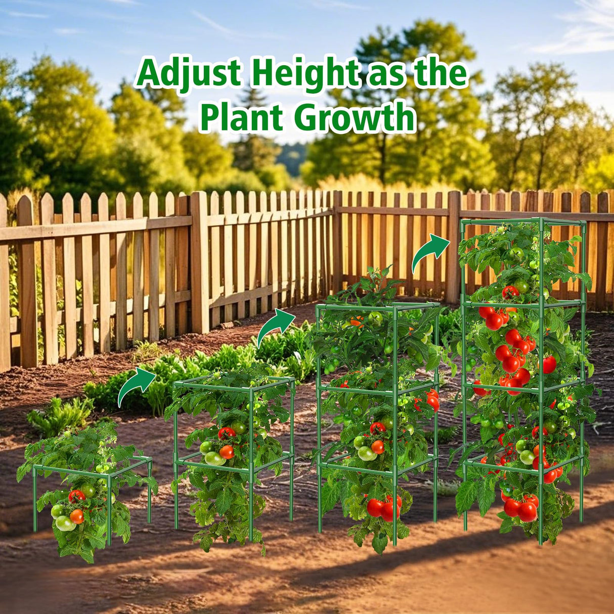 SHCCPPJ 3 Pack Tomato Cages, 42 Inch Heavy Duty Metal Square Tomato Cage for Raised Garden Bed, Rust-Proof Sturdy Tall Tomato Trellis Supports for Climbing Plants Outdoor with Clips Wire