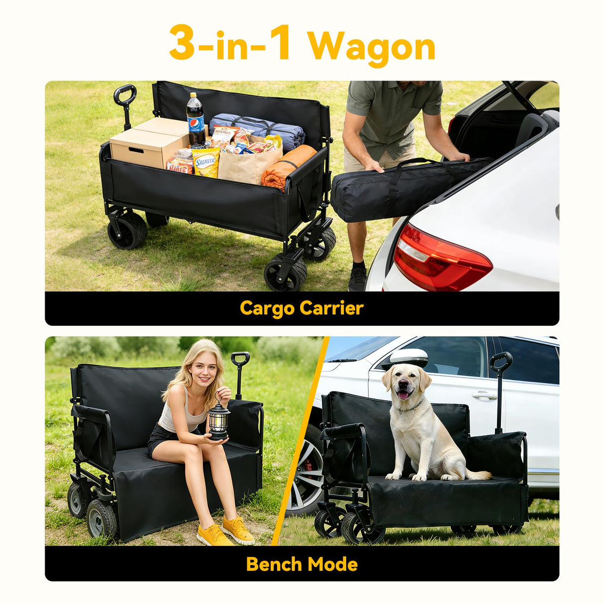 Collapsible Foldable Wagon Cart with Wheels 240L Capacity Folding Sports Wagons, 560LBS Load Large 3-in-1 Grocery Heavy Duty Carts for Sand, Beach, Camping, Fishing