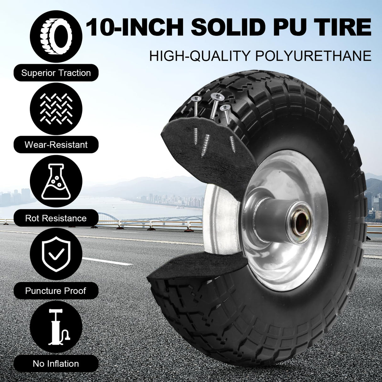 Storystore 2-Pack 4.10/3.50-4 Tire and Wheel - 10 Inch Solid Rubber Tire Wheels with 5/8" Bearings, 2.2" Offset Hub for Hand Truck, Trolley Dolly, Garden Cart and Wheelbarrow