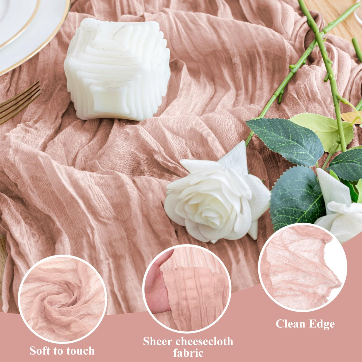 Wokceer Cheesecloth Table Runner Christmas 6Pack 10FT Dusty Pink Boho Gauze Fall Cheese Cloth Table Runner for Party Long Rustic Sheer Table Runners for Baby Bridal Shower Wedding Easter Table