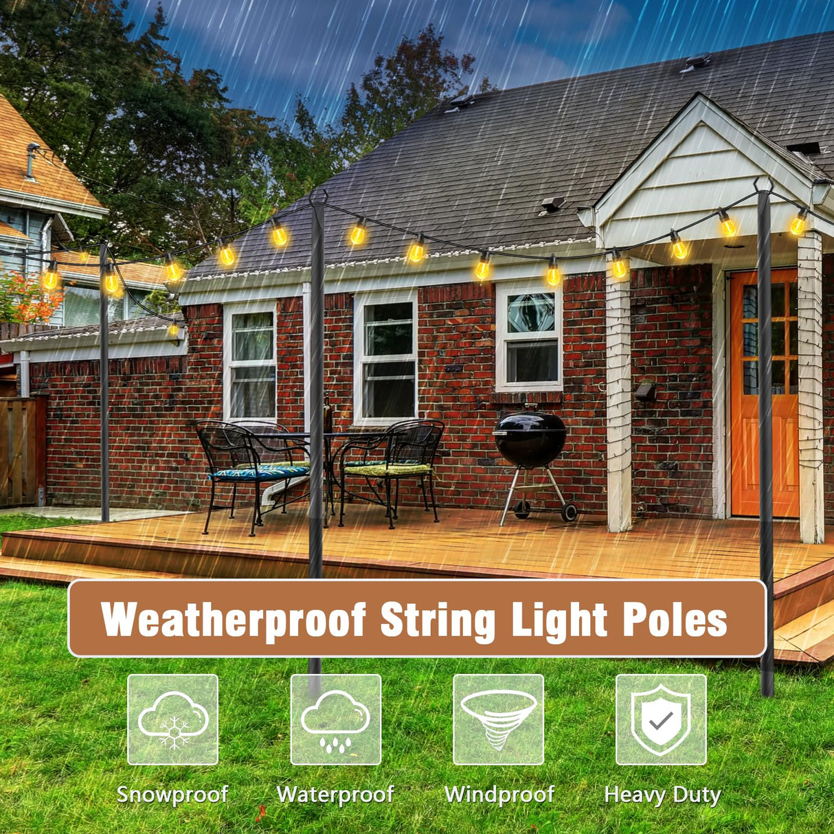 NUERPO 7 Pack String Light Poles,Metal Poles for Hanging Outdoor Light Strings,7 Pack 10 FT Light Poles Stand for Outside Garden,Patio,Wedding,Backyard,Deck,Party