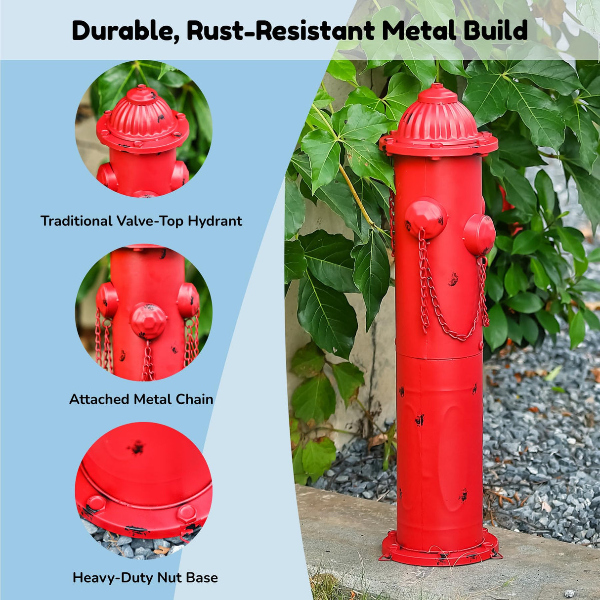 CaliDecor Fire Hydrant for Dogs to Pee On, 24" Metal Dog Fake Fire Hydrant Pee Post Red for Outdoor Training, Pee Pole with Ground Stakes, Fillable Base for Yard, Garden, Patio