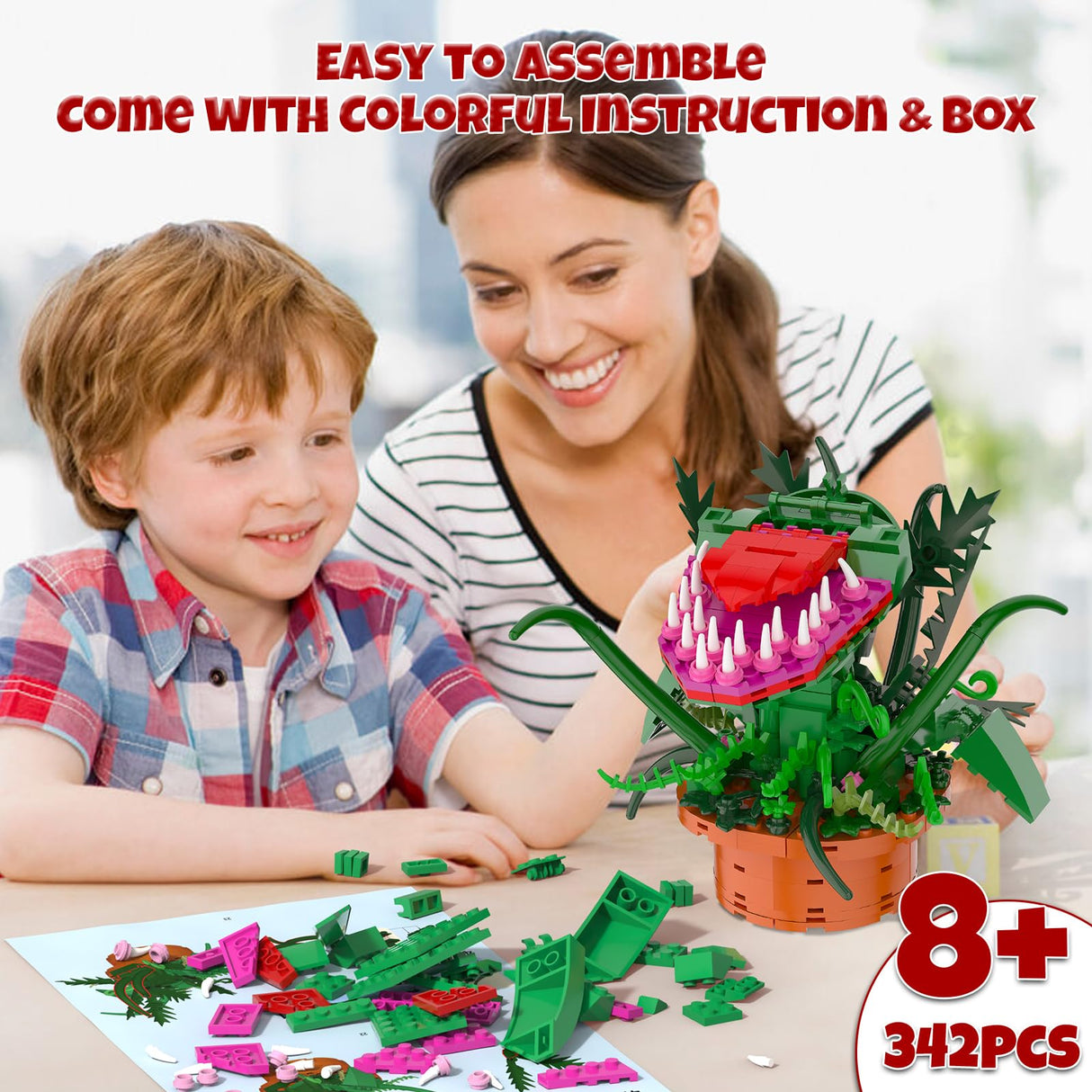 aphpaio Audrey 2 Piranha Plant Building Toys Sets, Little Shop of Horrors Flowers Cannibal with Openable Mouth Building Blocks, Gift for TV Fans Halloween Christmas Kids Ages 8+