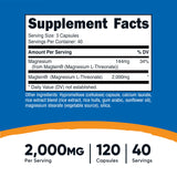 Nutricost Magnesium L-Threonate As Magtein 2000mg, 120 Capsules - Non-GMO, Gluten Free, Vegetarian Friendly
