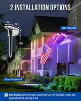 AUDERWIN Solar Spot Lights Outdoor Waterproof, 2 Packs, RGB