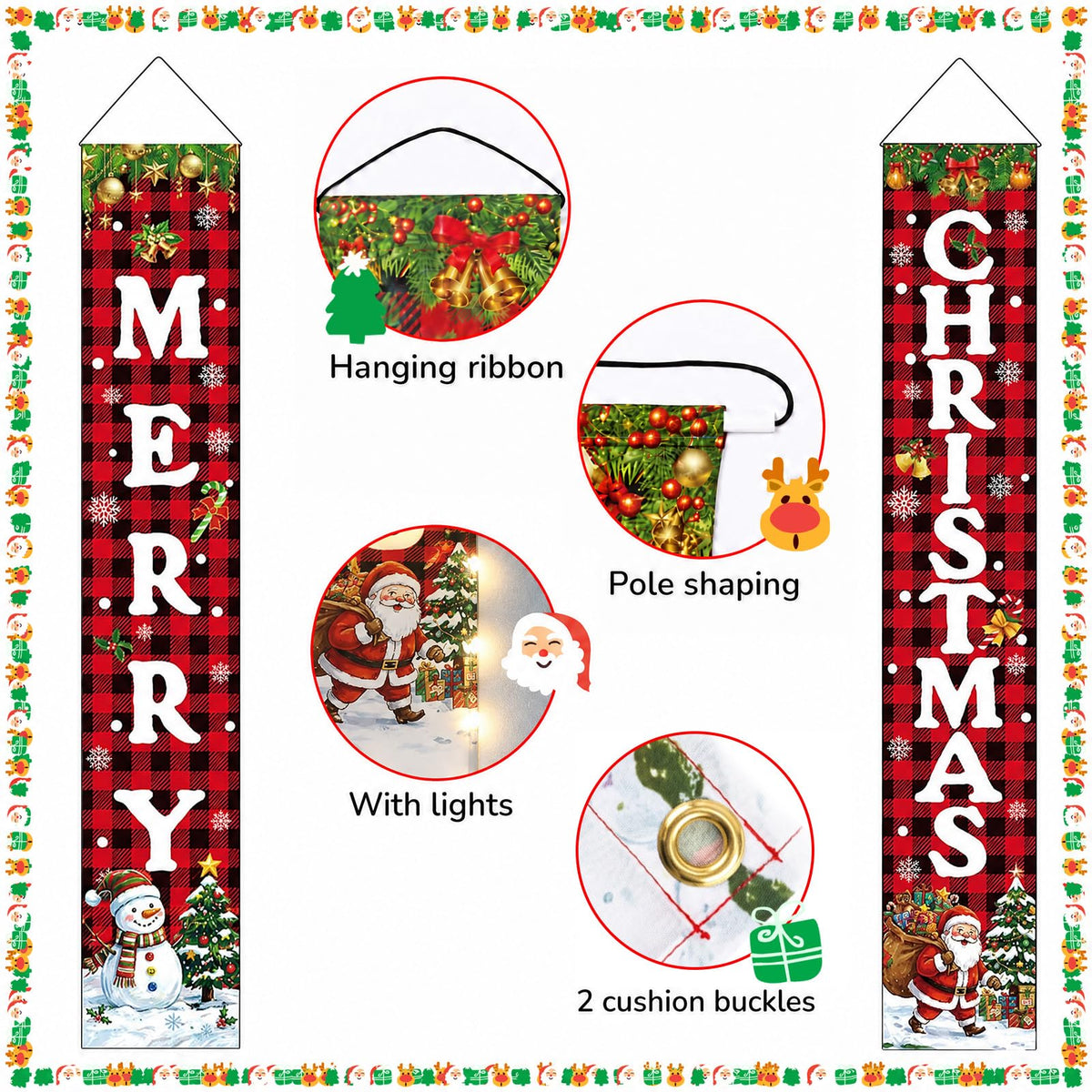 Mrsenloi Christmas Decorations Lighted Banner for Door, Snowman&Santa