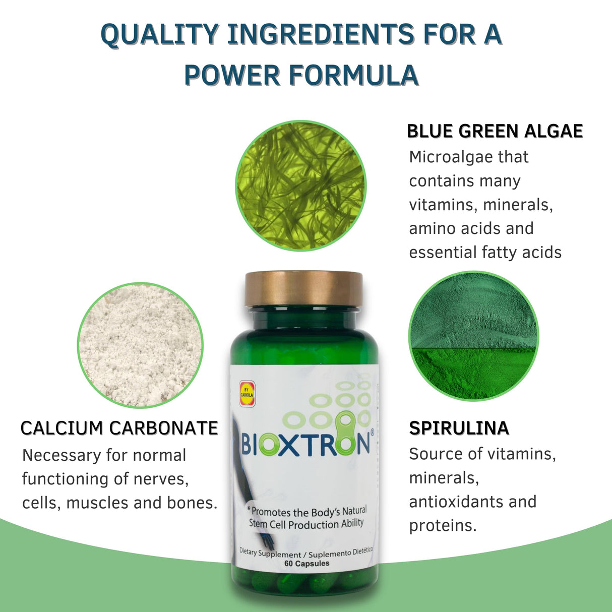 Bioxtron Natural Stem Cell Supplement Capsules - Blue Green Algae and Spirulina - Supports Energy, Joint, Muscle, Immune Health - Stem Cell Regenerator - 60 Capsules (30 Servings)
