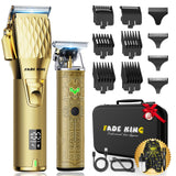 FADEKING® Professional Hair Clippers for Men - Cordless Hair Clippers, LCD Display Barber Clippers for Hair Cutting & Mens Grooming with Travel Case (Gold+Bronze)