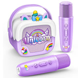 Mini Karaoke Machine for Kids Girls: Unicorn Portable Bluetooth Speakers With 2 Wireless Mic Toys for Girls age 4-6 7 8 9 Years Old Girl Christmas Birthday Gifts for 5 6 7 8 9 10 11 Years Teens Purple