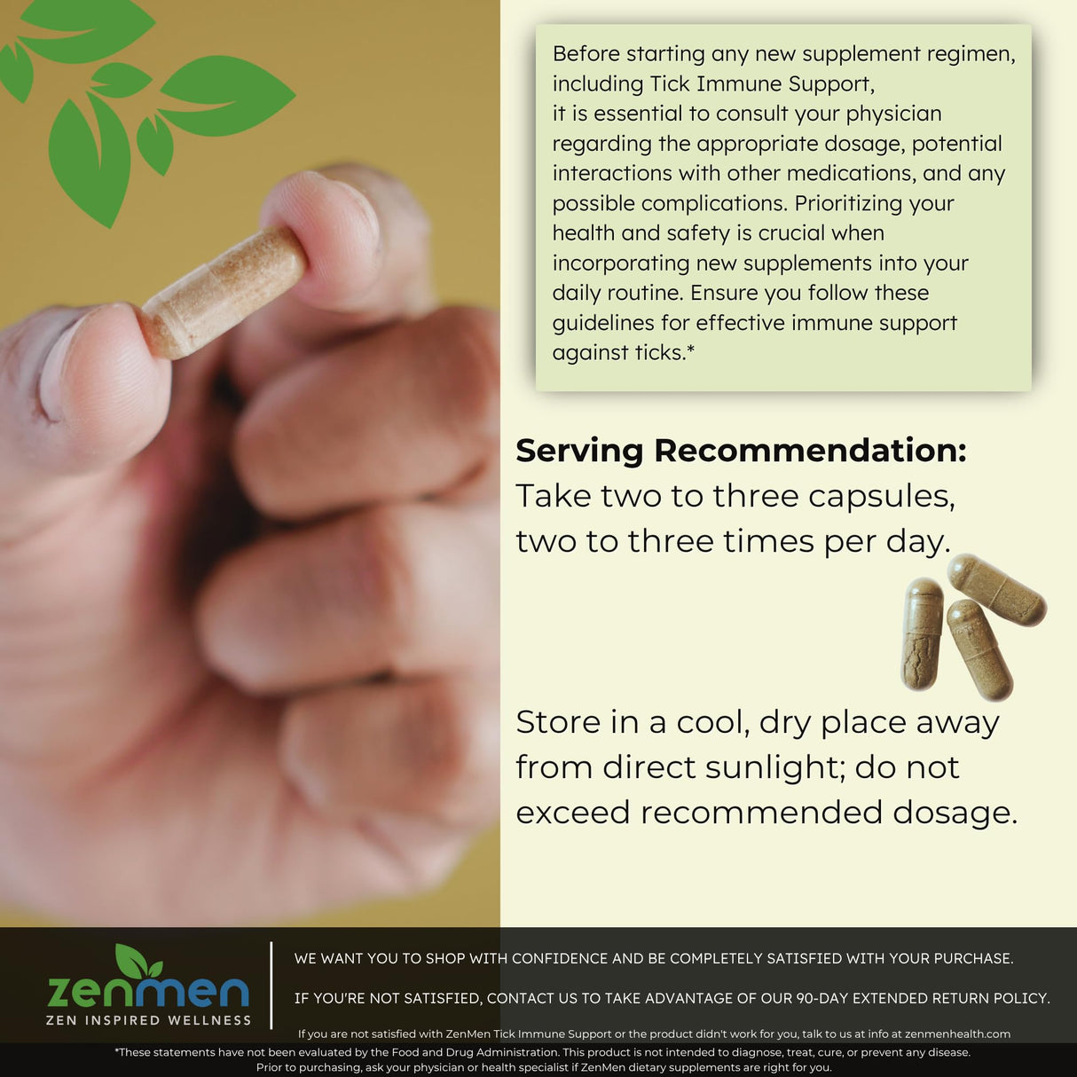 Zenmen Tick Immune Support Supplement - Improved Formula - Japanese Knotweed, Cat's Claw, Chinese Skullcap, Cryptolepis Sanguinolenta, Sweet Wormwood - 90 Vegan Capsules, Made in The USA