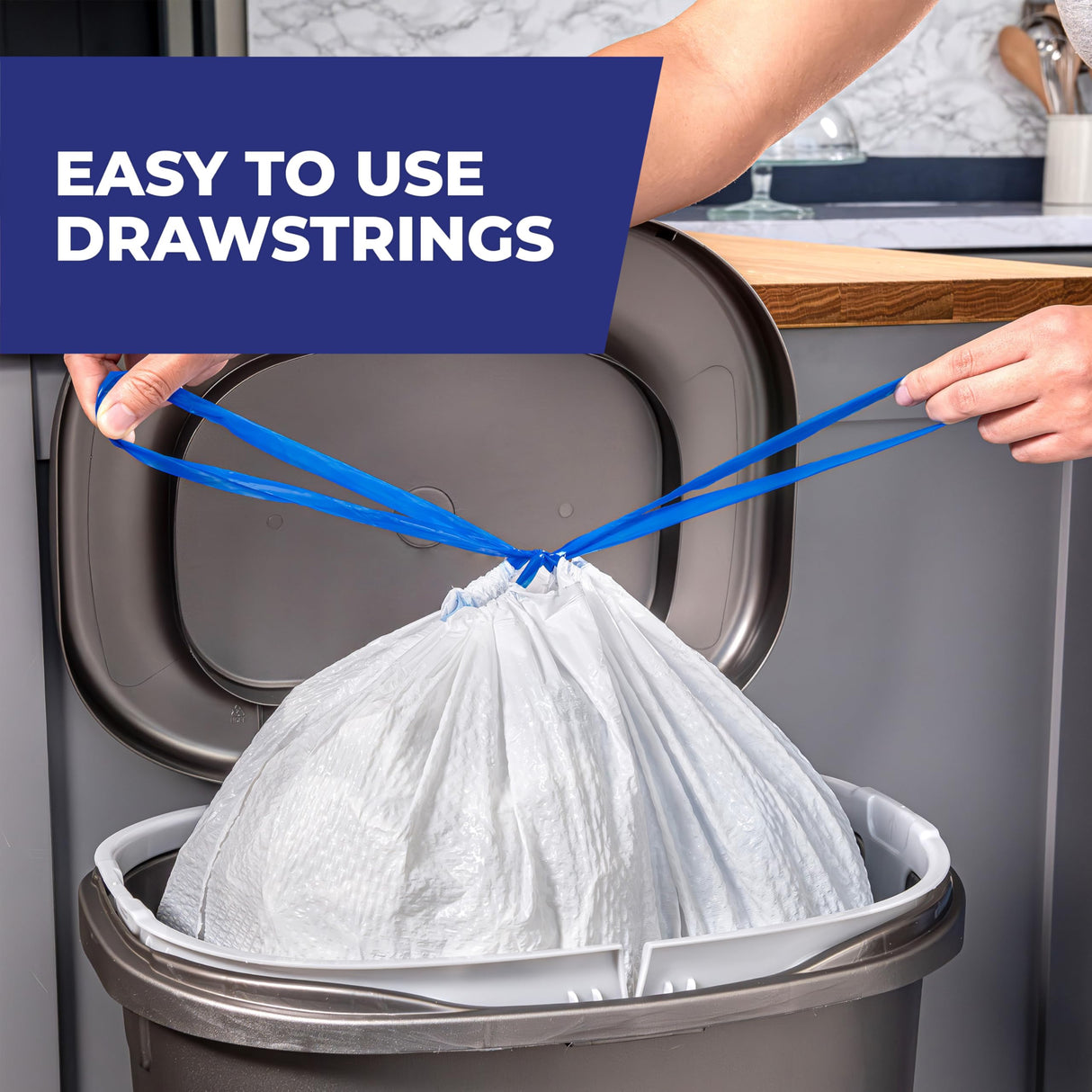 Hefty Ultra Strong 13 Gallon Trash Bags, Tall Kitchen Trash Bags 13 Gallon Size, Drawstring Closure, Continuous Odor Control, White, Clean Burst Scent, 110 Bags