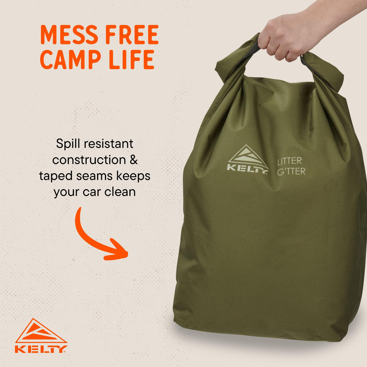 Kelty Litter G’tter Reusable Heavy Duty Garbage Bag and Carry Sack for Firewood, Cans, and Campsite Trash – Puncture + Water Resistant Fabric, Roll Top, 30L Capacity (Winter Moss)