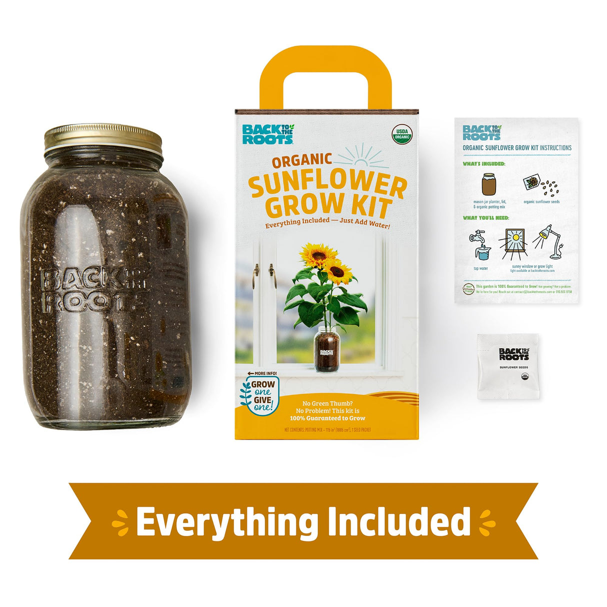 Back to the Roots Sunflower Organic Windowsill Planter Kit - Grows Year Round, Includes Everything Needed for Planting