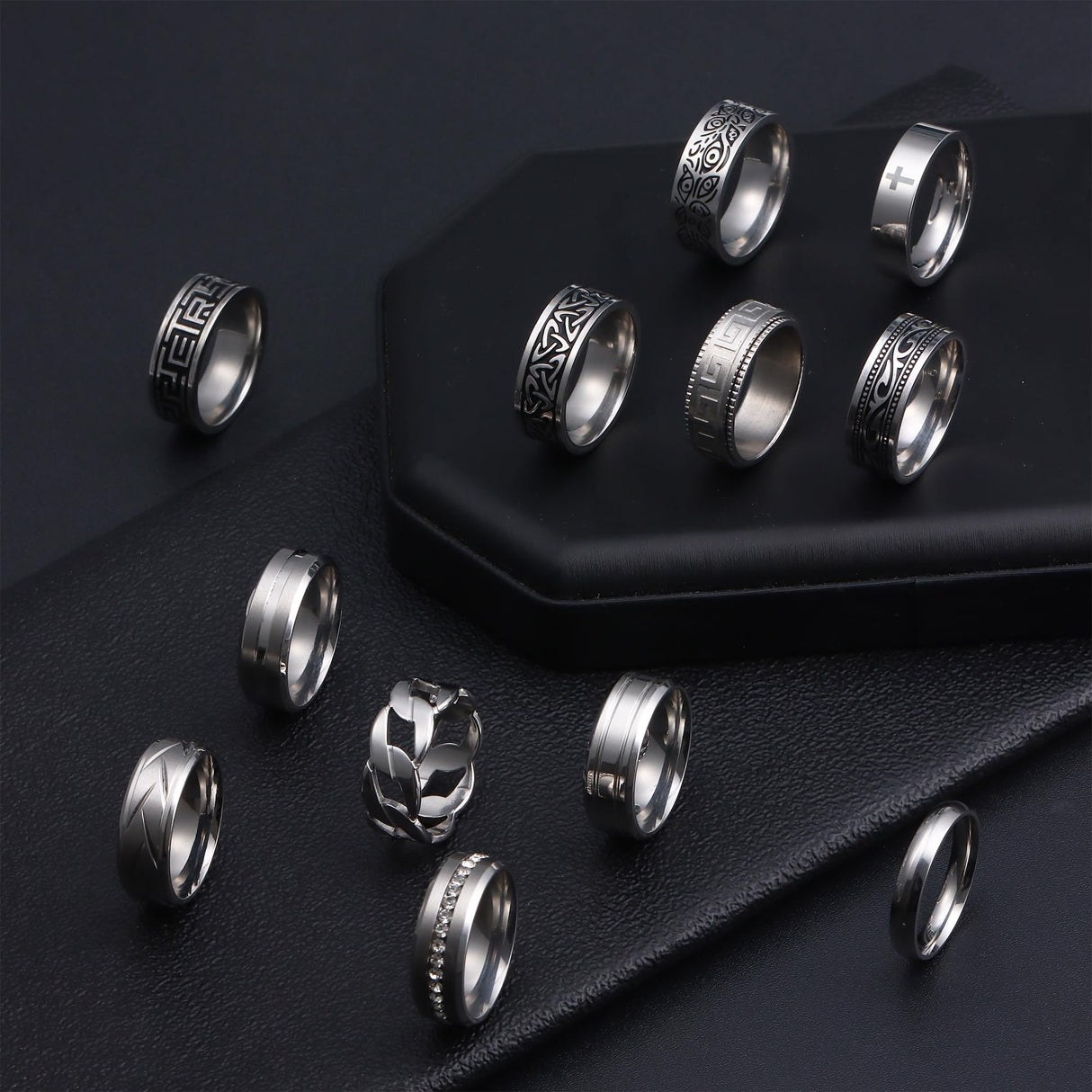 FIRAZIO 20PCS Silver Rings for Men Stainless Steel Rings 7-13