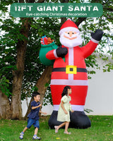 12FT Giant Christmas Inflatables Outdoor Decorations - LED Lighted Blow Up Santa Claus with Gift for Yard, Garden & Lawn - Inflatable Santa with Rotating Lights for Holiday Xmas Party Decor