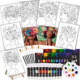 Cholemy 36 Pcs Paint and Sip Kit for Adults 8''x10'' Pre Drawn Canvas for Painting DIY Afro Acrylic Painting Kit Wood Easel Brushes Date Night Bulk for Christmas Party Gifts(Flower Lady)