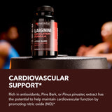 L-Arginine 1800mg and Pine Bark Extract 100mg - Nitric Oxide Supplement for Men - Performance Supplement for Men's Health - 90 Count - Endurance, Recovery Support - Vegan, Non-GMO Capsules