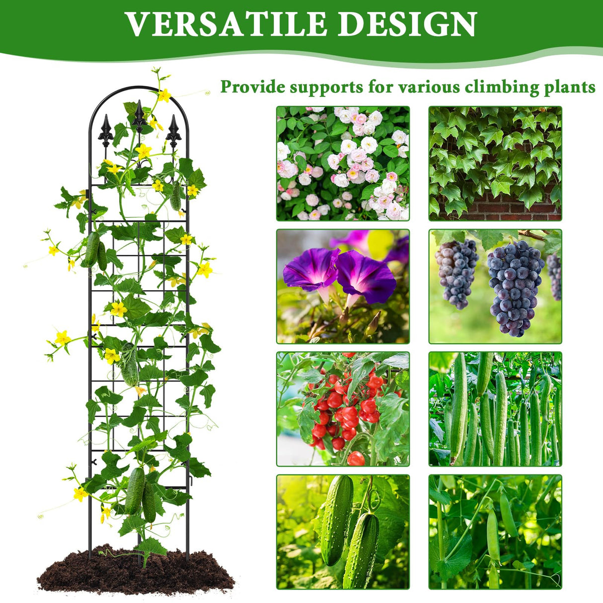 3 Packs Metal Garden Trellis for Climbing Plants (65.3'' x 40'') Rustproof Metal Garden Flower Rose Trellis, Outdoor Climbing Clematis Trellis Cucumbers Support for Courtyards Lawns