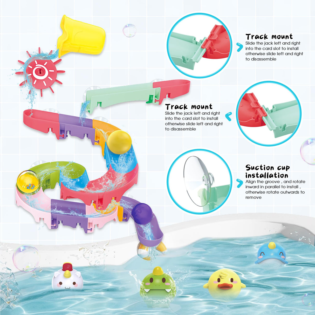 taseyok Toddler Bath Toys, Baby Bathtub Toys with Elephant Shower Sprays and Slide Track, Fishing Floating Animals Toys, Creative Shower Toys Christmas Birthday Gifts for Boys and Girls