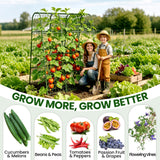 63" H x 47" L x 23" Cucumber Trellis for Raised Beds, Heavy Duty Metal Garden Arch Trellis with Nylon Net & Plant Ties, Vertical Trellis for Climbing Plants, Cucumbers, Tomatoes, Peas & Vines