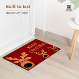 Christmas Reindeer - 17"x29" - Coir Door Mat with Heavy Duty Backing - Welcome Mats for Entryway, Porch - Anti-Slip PVC & Coconut Fiber Surface - Natural Home Accessories, Minimalist Original Design