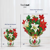 Freshcut Paper Pop Up Cards, Holiday Collection, 6 inch Mini Sized Paper Flower Bouquet 3D Popup Greeting Cards, Christmas Card, Holiday Card, Blank Notecards & Envelopes, Pack of 5