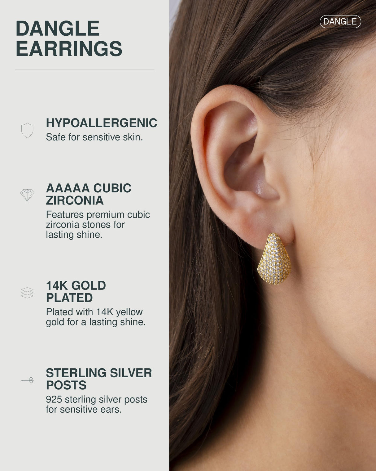 PAVOI CZ Chunky Statement Drop Earrings for Women, 925 Silver, Yellow Gold