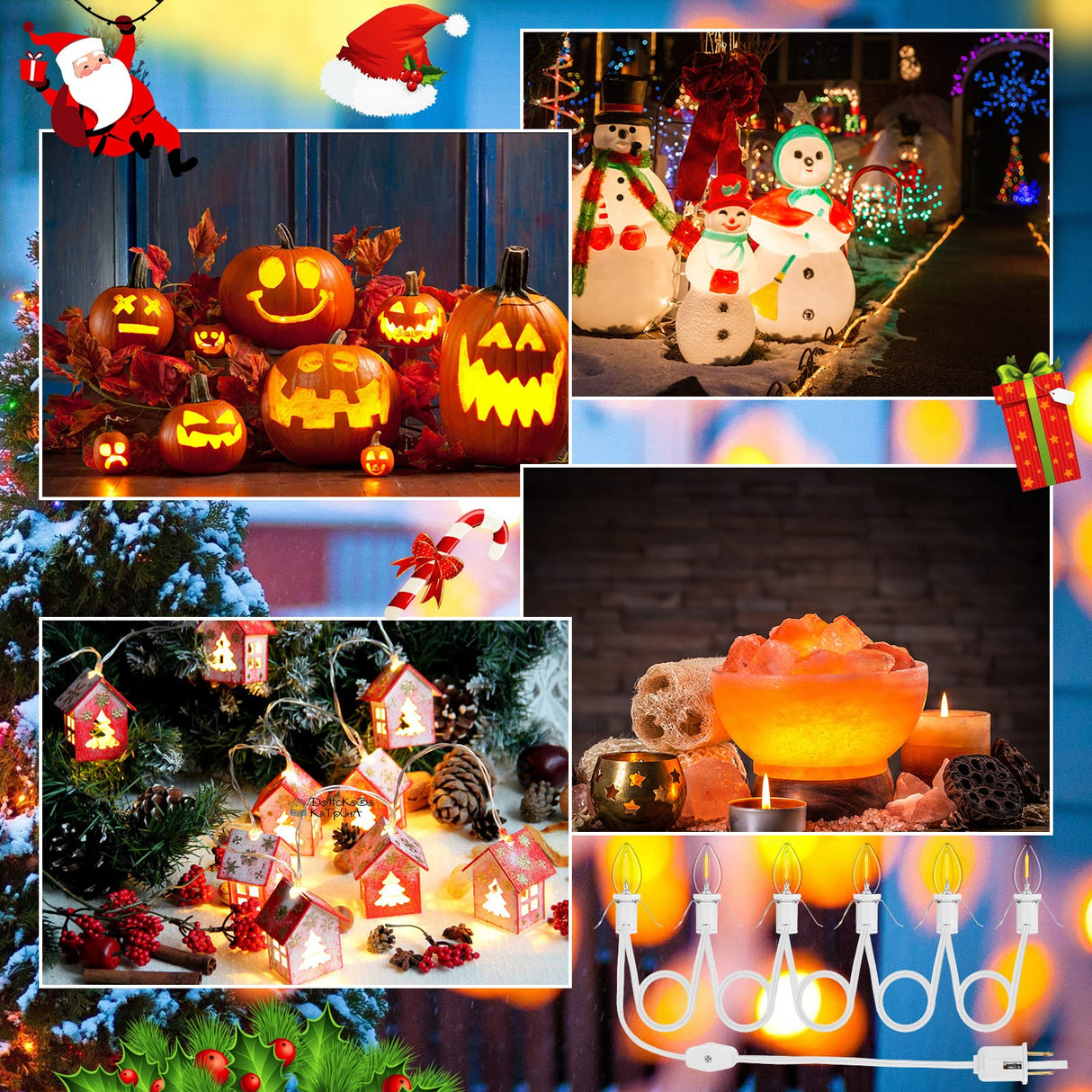 2Pack Accessory Cord with 12 LED Light Bulbs Christmas Village String Light 10.3FT White Cord with Spare Fuse Warm White C7 Lamp for Halloween Pumpkins Christmas Village Houses and Craft Decoration