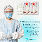 IneVibe Triple Hygiene Holder - 3 Compartment Acrylic Dispenser with Lid for Hairnets, Glove Boxes, Face Masks, Plastic Bags, Tissue Boxes in Home or Medical Setting - Counter or Wall Mount (Triple)