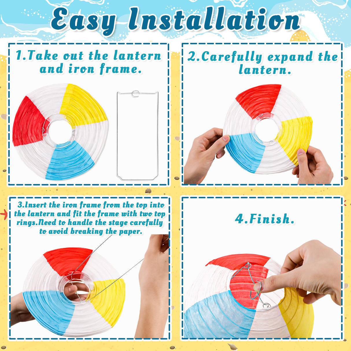 ‎Renbuzhu 15PCS Pool Party Decorations Beach Ball Paper Lanterns - Summer Luau Hawaiian Themed Hanging Decor for Home Birthday Outdoor Indoor