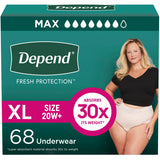 Depend Fresh Protection Adult Incontinence & Postpartum Bladder Leak Underwear for Women, Disposable, Maximum, Extra-Large, Blush, 68 Count (2 Packs of 34), Packaging May Vary
